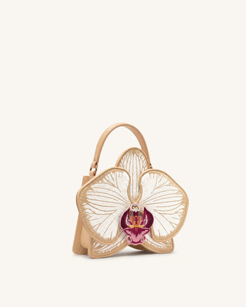 Flora Henkeltasche in Orchideenform - Champagner