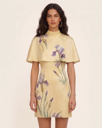 Iris Minikleid mit Print und Cape-Überwurf – Pastellgelb