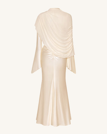 Durchsichtiges Schal-Maxikleid mit Raffung und Bodycon-Schnitt - Creme
