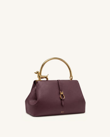 Bruna Henkeltasche mit Dackel-Metallgriff - Burgund