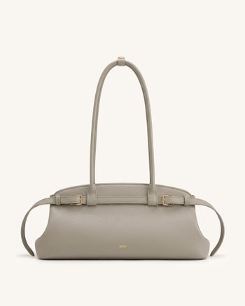 Arden East-West-Schultertasche mit Gürtelschnalle und Kieselstein-Struktur - Taupe