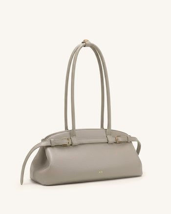 Arden East-West-Schultertasche mit Gürtelschnalle und Kieselstein-Struktur - Taupe