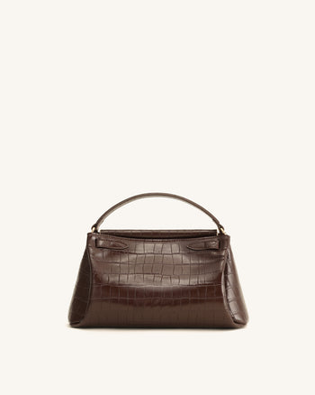 Carmen Henkeltasche - Dunkelbraunes Kroko-Muster