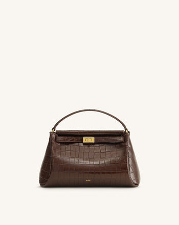 Carmen Henkeltasche - Dunkelbraunes Kroko-Muster