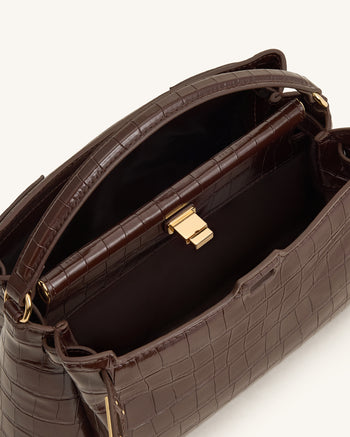Carmen Henkeltasche - Dunkelbraunes Kroko-Muster