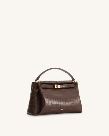 Carmen Henkeltasche - Dunkelbraunes Kroko-Muster