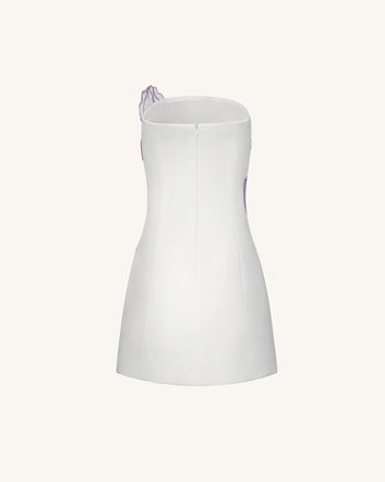 Schulterfreies Kleid mit Irisblumenmuster – Weiß