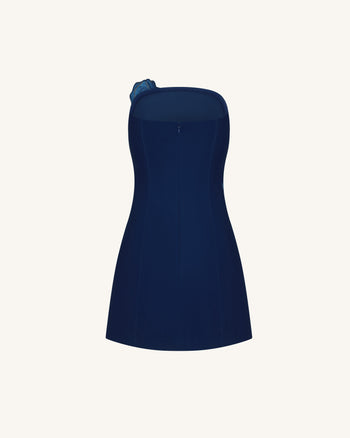 Iris Blumendruck Trägerloses Kleid – Marineblau