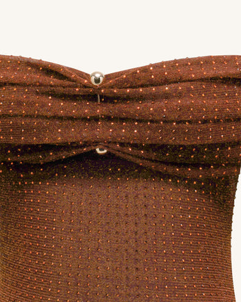 Strass-Netz Maxikleid mit schulterfreiem Ausschnitt - Braun