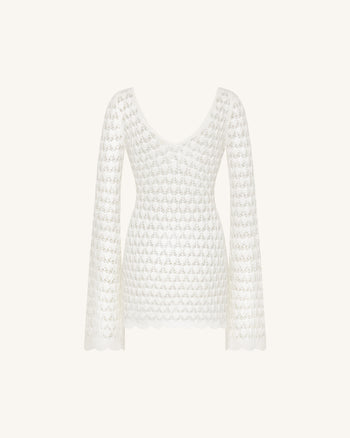 Pointelle Knit Minikleid mit Schlüsselloch - Weiß