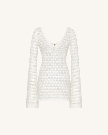 Pointelle Knit Minikleid mit Schlüsselloch - Weiß