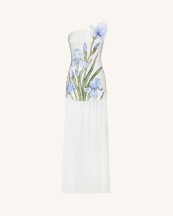 Trägerloses Maxikleid mit Blumenmuster-Mix - Elfenbein