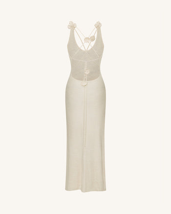 Texturiertes Knit Neckholder-Maxikleid - Creme