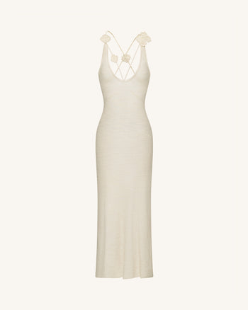 Texturiertes Knit Neckholder-Maxikleid - Creme