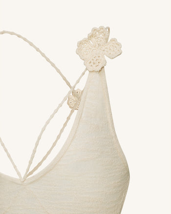 Texturiertes Knit Neckholder-Maxikleid - Creme
