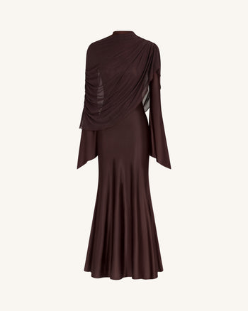 Transparenter Schal Gerafftes Figurbetontes Maxikleid - Braun