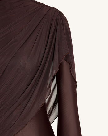 Transparenter Schal Gerafftes Figurbetontes Maxikleid - Braun