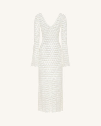 Pointelle Knit Maxikleid mit Schlüsselloch - Weiß