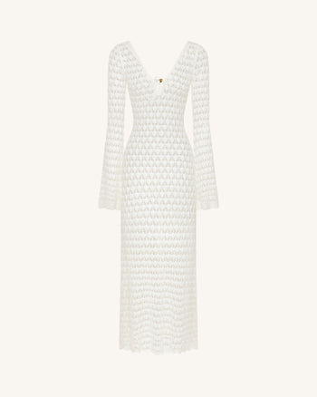 Pointelle Knit Maxikleid mit Schlüsselloch - Weiß