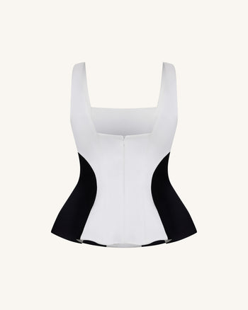 Monochromes Peplum-Top im Paneel-Design mit eckigem Ausschnitt - Schwarz