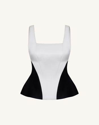 Monochromes Peplum-Top im Paneel-Design mit eckigem Ausschnitt - Schwarz