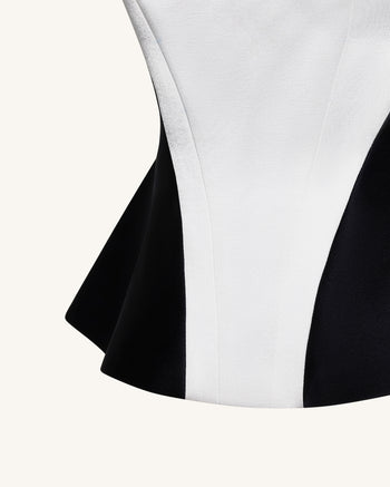 Monochromes Peplum-Top im Paneel-Design mit eckigem Ausschnitt - Schwarz