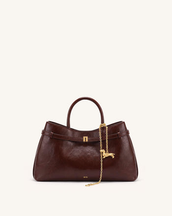 Maeve Satchel-Tote-Bag mit Dackel-Anhänger - Dunkelburgunder