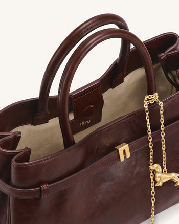 Maeve Satchel-Tote-Bag mit Dackel-Anhänger - Dunkelburgunder