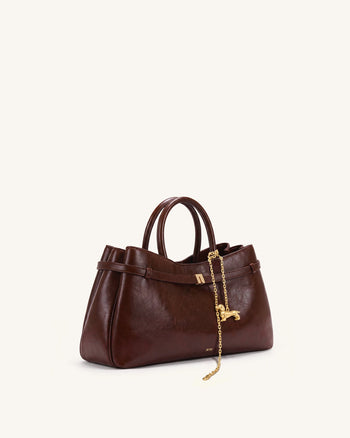 Maeve Satchel-Tote-Bag mit Dackel-Anhänger - Dunkelburgunder