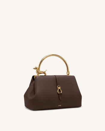 Bruna Dackel-Metallgriff Henkeltasche - Dunkelbraun