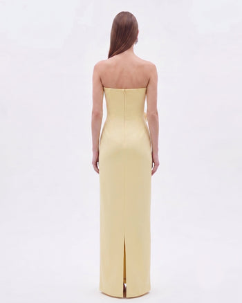 Trägerloses Kleid mit Blumenapplikationen - Gelb