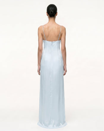 Satin-Slip-Kleid mit Iris-Motiv - Hellblau