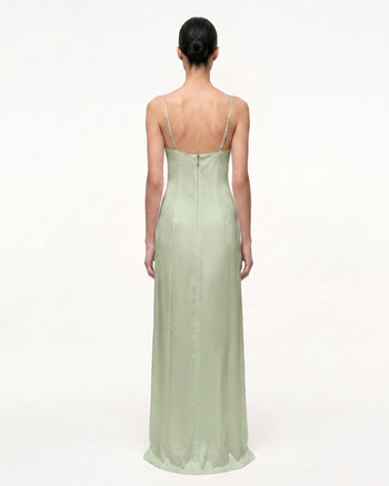 Satin-Slip-Kleid mit Iris-Motiv - Hellgrün/Lila