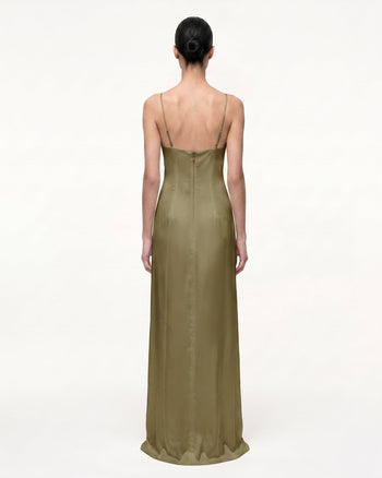 Satin-Slip-Kleid mit Iris-Motiv - Olivgrün