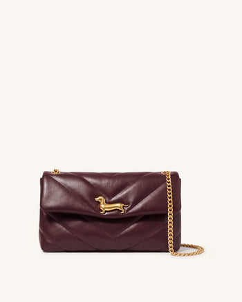 Riley Gesteppte Dackel-Schultertasche mit Überschlag - Deep Burgundy