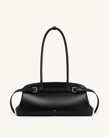 Arden East-West Schultertasche mit Gürteldetail - Schwarz