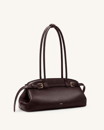 Arden East-West Schultertasche mit Gürteldetail - Dunkelbraun