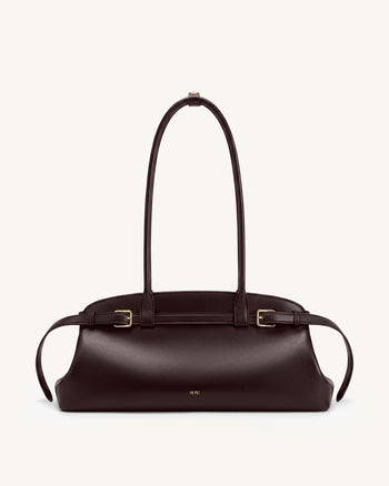 Arden East-West Schultertasche mit Gürteldetail - Dunkelbraun
