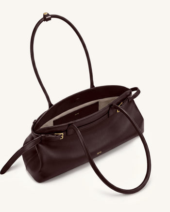 Arden East-West Schultertasche mit Gürteldetail - Dunkelbraun
