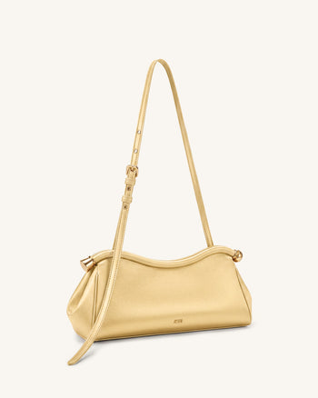 Naomi Satin Schultertasche in geschwungener Form - Champagner Gold