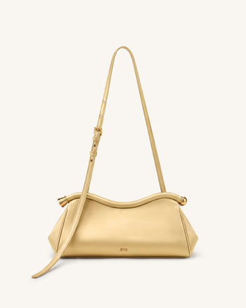 Naomi Satin Schultertasche in geschwungener Form - Champagner Gold