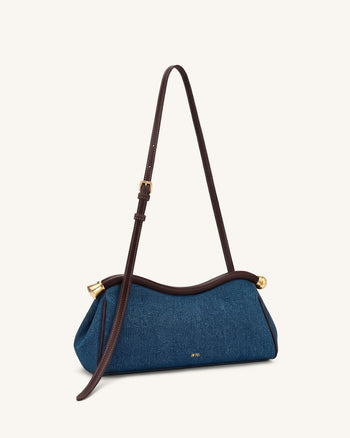 Naomi Schultertasche in geschwungener Form - Blaue Jeans