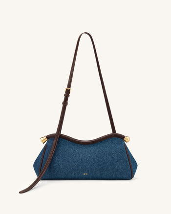 Naomi Schultertasche in geschwungener Form - Blaue Jeans