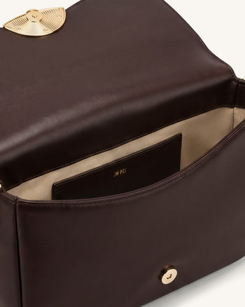 Sofia Klassische Schultertasche mit Überschlag - Dunkelbraun