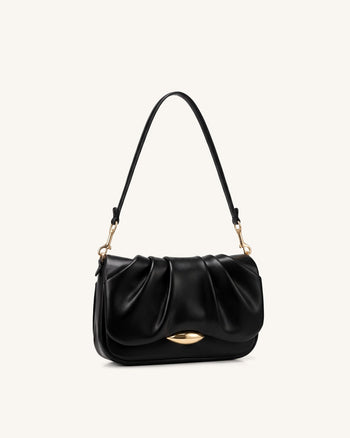 Sofia Geraffte Schultertasche - Schwarz