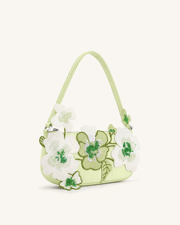 Leona Schultertasche mit Perlenbesatz - Hellgrün