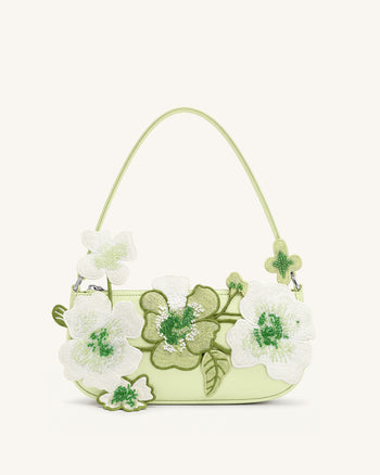 Leona Schultertasche mit Perlenbesatz - Hellgrün