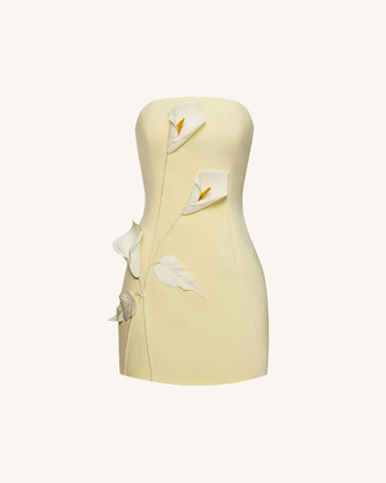 Trägerloses Kleid mit Blumenapplikation - Gelb