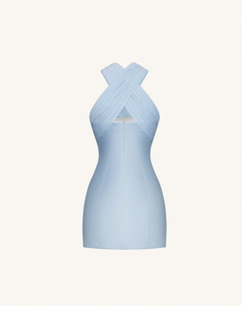 Satin-Minikleid mit Tüll-Kreuzträger - Blau