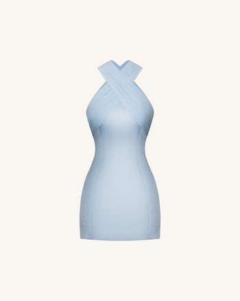 Satin-Minikleid mit Tüll-Kreuzträger - Blau